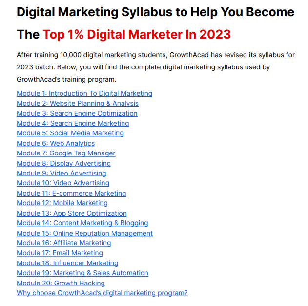 digital marketing syllabus by growthacad