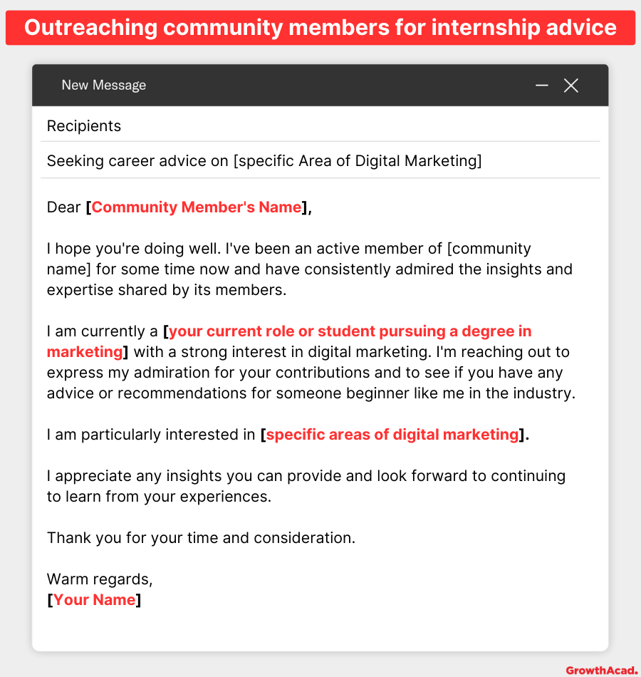 Outreaching community members for internship advice