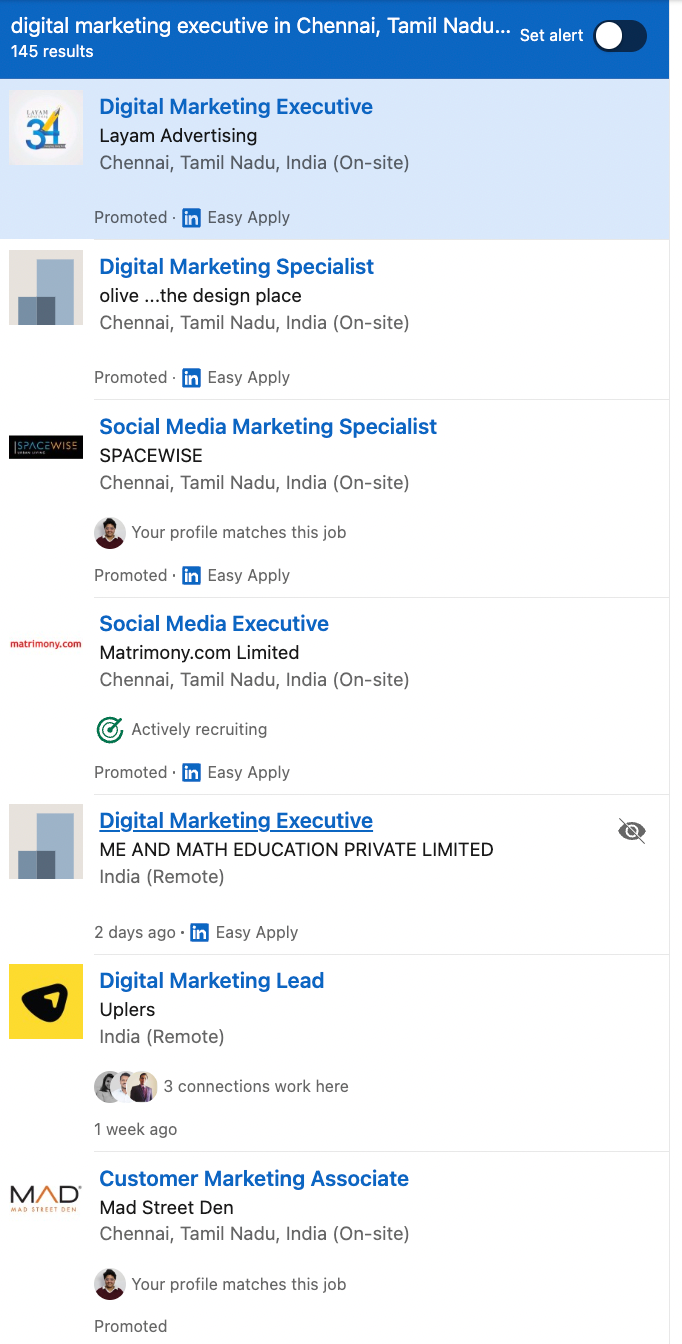 digital marketing jobs in Chennai available on LinkedIn